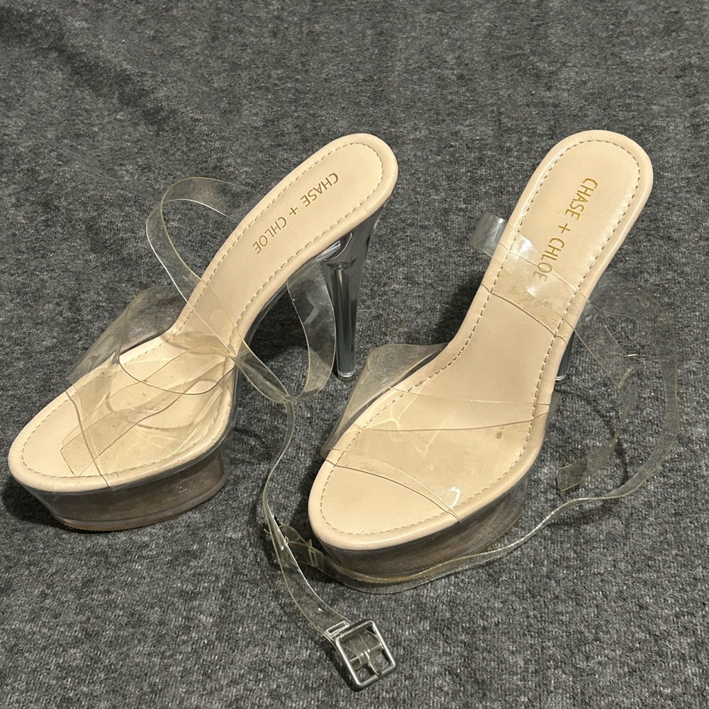 Chase + Chloe Women's Clear Heeled Sandals